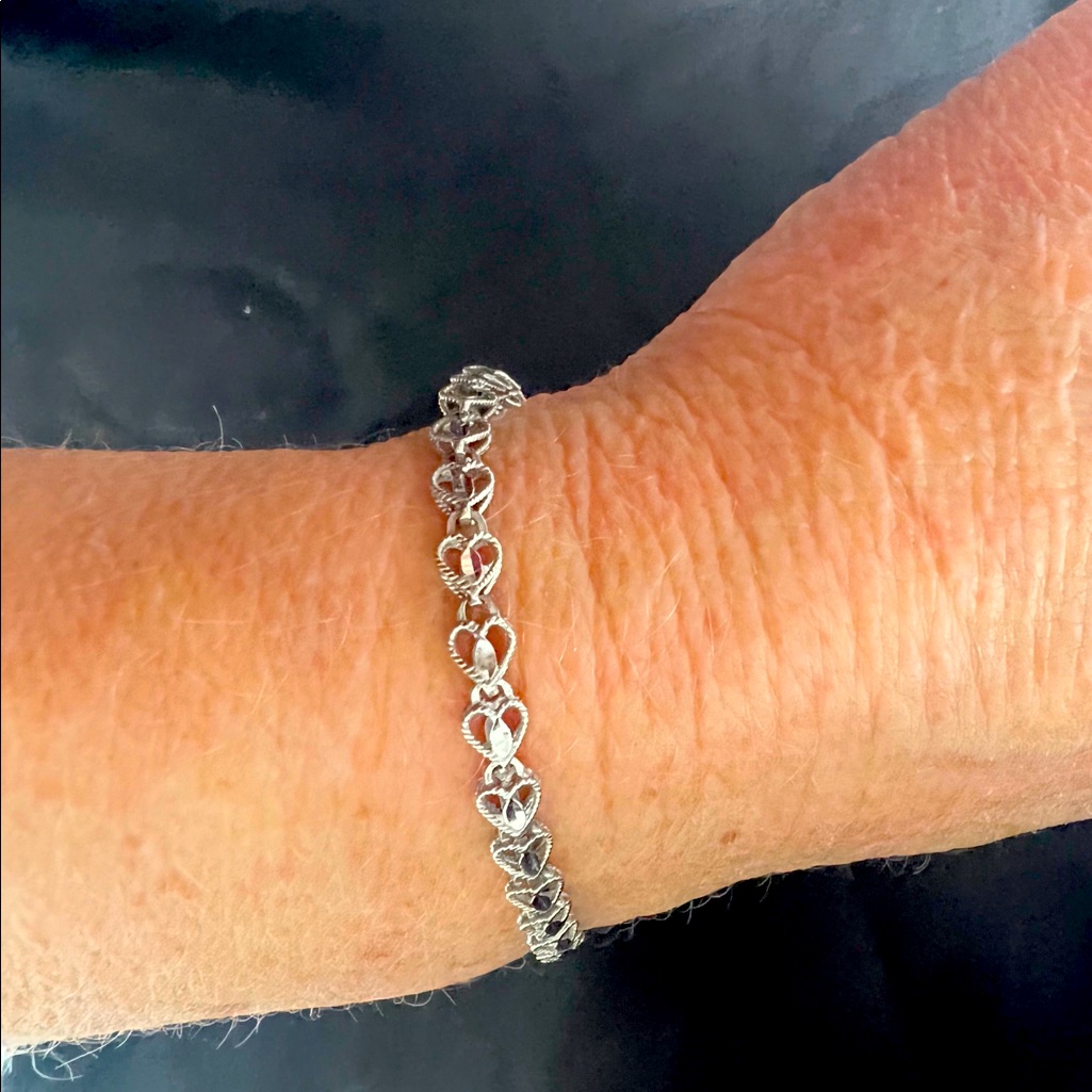 Vintage Italian 925 Sterling Silver Heart Bracelet